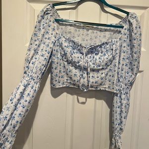 Orchid Bohème Femme Prairie Crop Long Sleeve | Size S | White Blue Floral